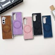 For Samsung Galaxy Z Fold5 Skin Feel Leather Texture MagSafe Pearlescent Paint Shockproof Phone Case(Black)