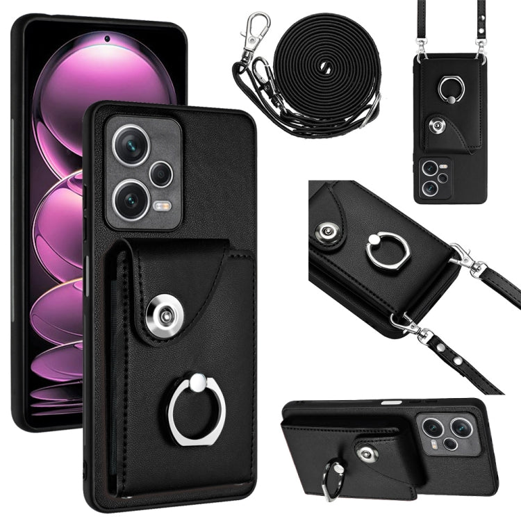 For Xiaomi Redmi Note 12 Pro 5G Global Organ Card Bag Ring Holder Phone Case with Long Lanyard(Black) - Xiaomi Cases by PMC TechLife | Online Shopping South Africa | PMC TechLife | Buy Now Pay Later Mobicred