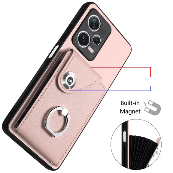 For Xiaomi Redmi Note 12 Pro+ 5G Global Organ Card Bag Ring Holder Phone Case with Long Lanyard(Pink)