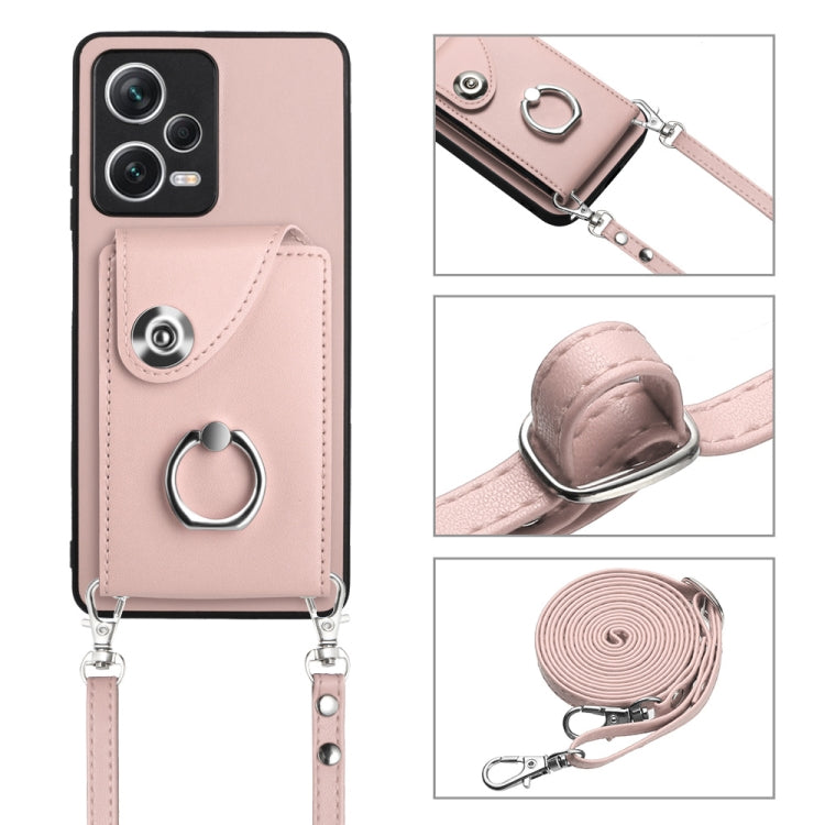 For Xiaomi Redmi Note 12 Pro+ 5G Global Organ Card Bag Ring Holder Phone Case with Long Lanyard(Pink) - Xiaomi Cases by PMC TechLife | Online Shopping South Africa | PMC TechLife | Buy Now Pay Later Mobicred