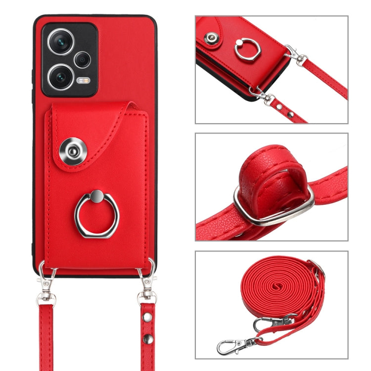 For Xiaomi Redmi Note 12 5G Global Organ Card Bag Ring Holder Phone Case with Long Lanyard(Red) - Xiaomi Cases by PMC TechLife | Online Shopping South Africa | PMC TechLife | Buy Now Pay Later Mobicred