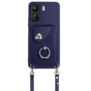For Xiaomi Redmi 13C 4G / Poco C65 Organ Card Bag Ring Holder Phone Case with Long Lanyard(Blue)