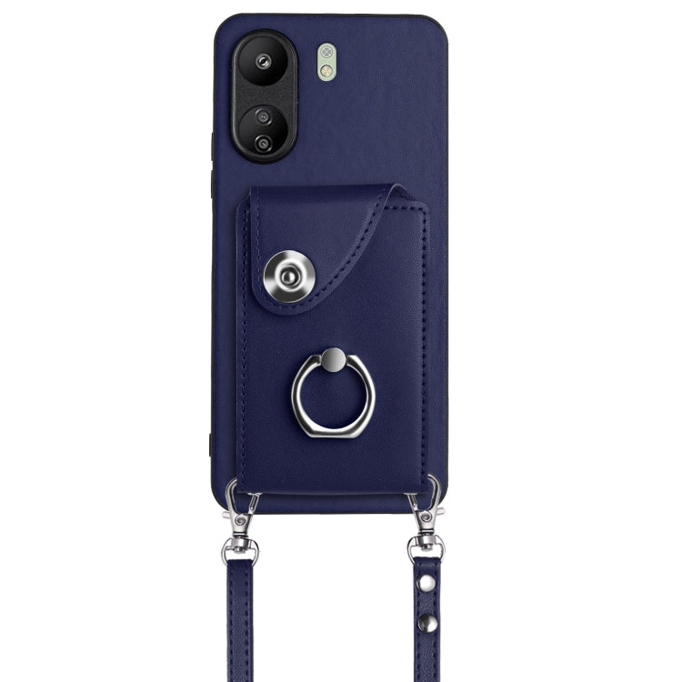 For Xiaomi Redmi 13C 4G / Poco C65 Organ Card Bag Ring Holder Phone Case with Long Lanyard(Blue)