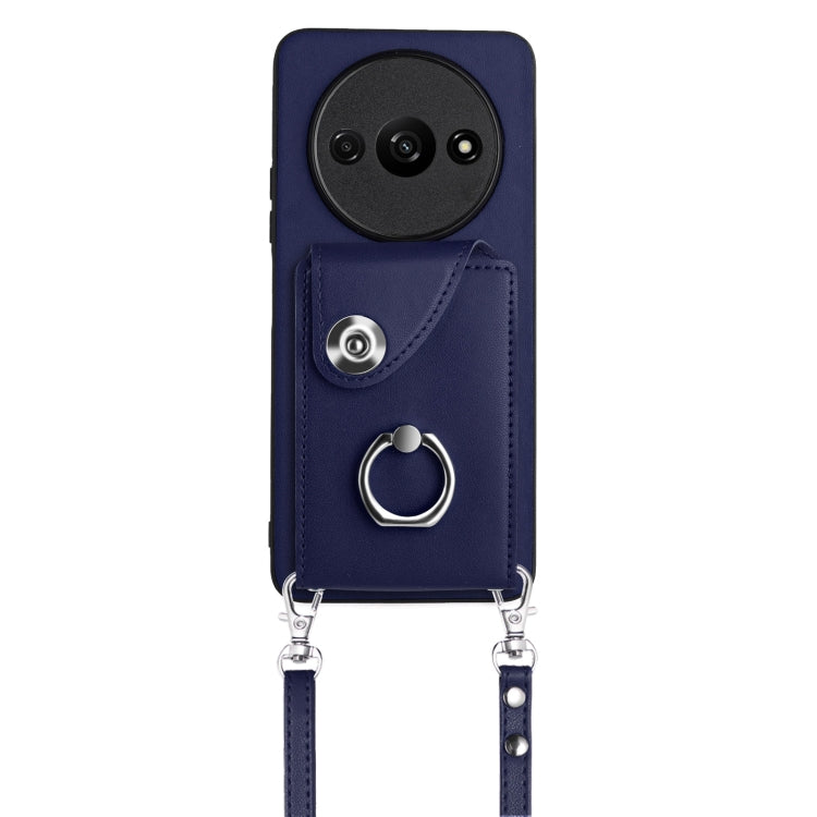 For Xiaomi Redmi A3 4G Organ Card Bag Ring Holder Phone Case with Long Lanyard(Blue) - free shipping - PMC TechLife - Order now!