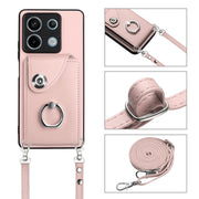 For Xiaomi Redmi Note 13 5G Global Organ Card Bag Ring Holder Phone Case with Long Lanyard(Pink)