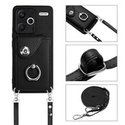 For Xiaomi Redmi Note 13 Pro+ Organ Card Bag Ring Holder Phone Case with Long Lanyard(Black)