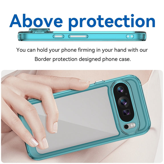For Google Pixel 9 Colorful Series Acrylic Hybrid TPU Phone Case(Transparent Blue)
