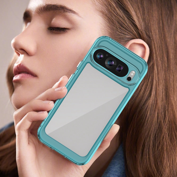 For Google Pixel 9 Colorful Series Acrylic Hybrid TPU Phone Case(Transparent Blue)