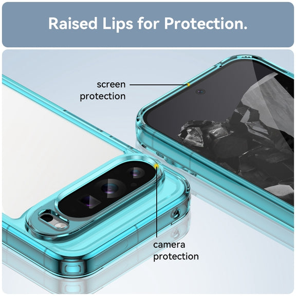 For Google Pixel 9 Pro Colorful Series Acrylic Hybrid TPU Phone Case(Transparent Blue)