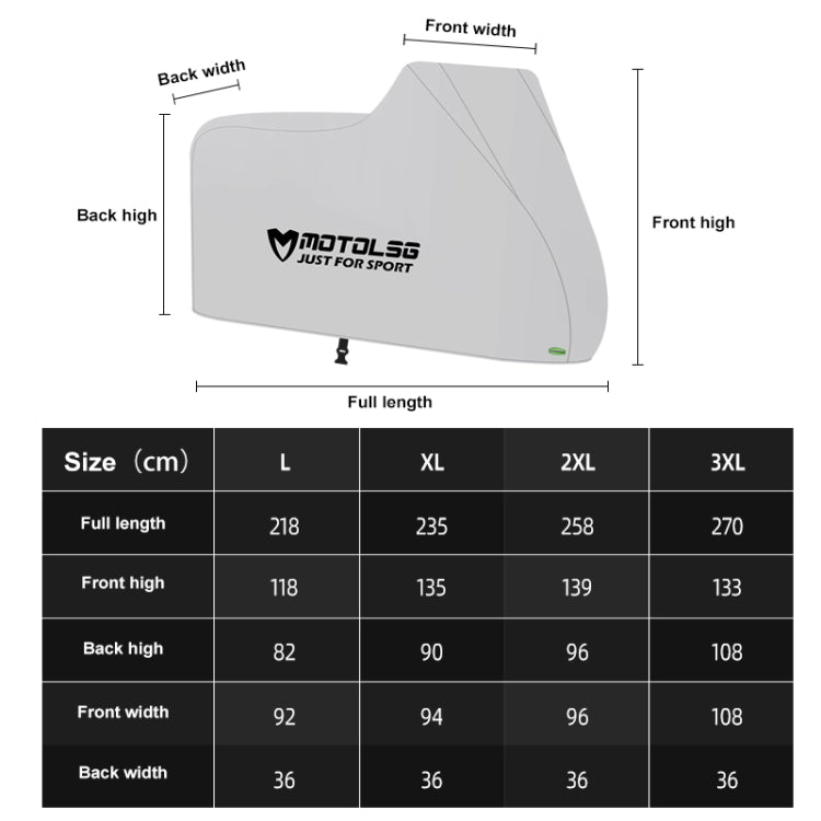 MOTOLSG Motorcycle Water-resistant Sunproof Dustproof Thickening Cover, Size:L(Silver)
