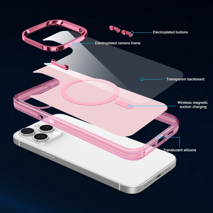 For iPhone 12 Pro Electroplated IMD Magsafe PC Hybrid TPU Phone Case(Pink)