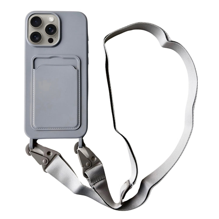 For iPhone 16 Pro Max Card Slot Liquid Silicone Phone Case with Lanyard(Grey) - iPhone 16 Pro Max Cases by PMC TechLife | Online Shopping South Africa | PMC TechLife | Buy Now Pay Later Mobicred