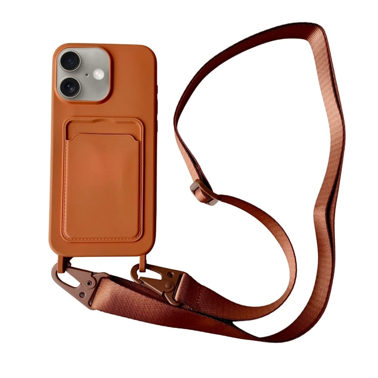 For iPhone 16 Plus Card Slot Liquid Silicone Phone Case with Lanyard(Brown) - iPhone 16 Plus Cases by PMC TechLife | Online Shopping South Africa | PMC TechLife | Buy Now Pay Later Mobicred