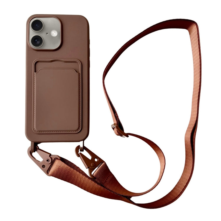 For iPhone 16 Plus Card Slot Liquid Silicone Phone Case with Lanyard(Coffee) - iPhone 16 Plus Cases by PMC TechLife | Online Shopping South Africa | PMC TechLife | Buy Now Pay Later Mobicred