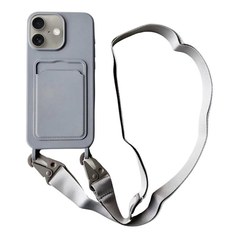 For iPhone 16 Plus Card Slot Liquid Silicone Phone Case with Lanyard(Grey) - iPhone 16 Plus Cases by PMC TechLife | Online Shopping South Africa | PMC TechLife | Buy Now Pay Later Mobicred