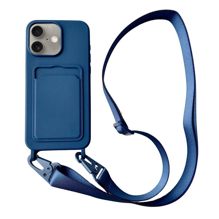 For iPhone 16 Plus Card Slot Liquid Silicone Phone Case with Lanyard(Royal Blue) - iPhone 16 Plus Cases by PMC TechLife | Online Shopping South Africa | PMC TechLife | Buy Now Pay Later Mobicred