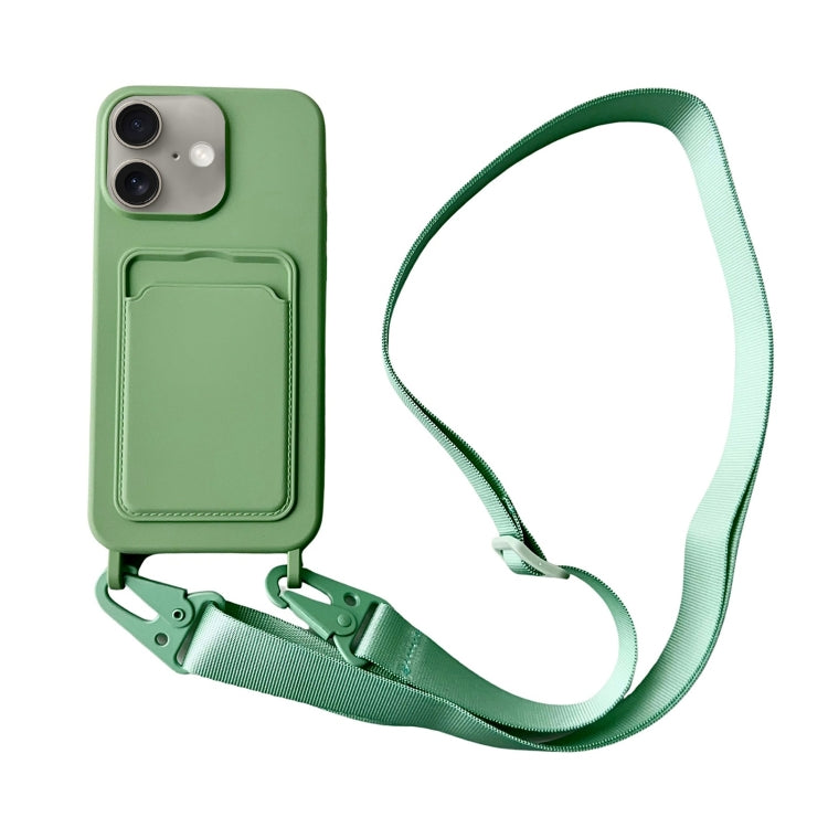 For iPhone 16 Plus Card Slot Liquid Silicone Phone Case with Lanyard(Matcha Green) - iPhone 16 Plus Cases by PMC TechLife | Online Shopping South Africa | PMC TechLife | Buy Now Pay Later Mobicred