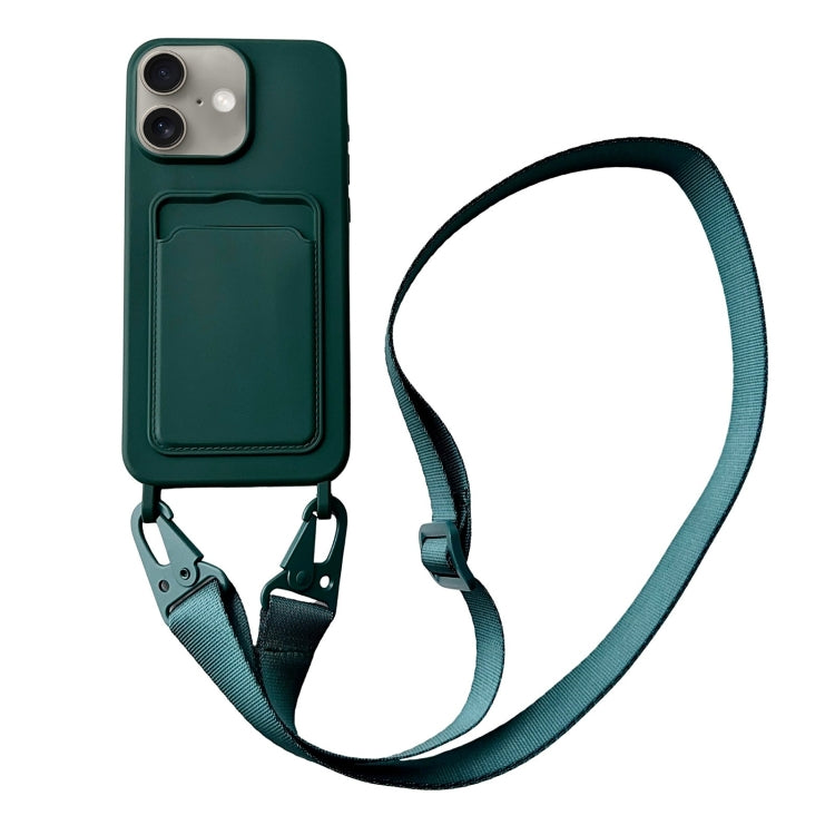 For iPhone 16 Plus Card Slot Liquid Silicone Phone Case with Lanyard(Dark Green) - iPhone 16 Plus Cases by PMC TechLife | Online Shopping South Africa | PMC TechLife | Buy Now Pay Later Mobicred