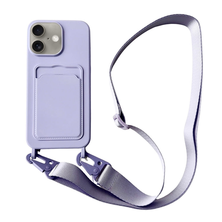 For iPhone 16 Card Slot Liquid Silicone Phone Case with Lanyard(Light Purple) - iPhone 16 Cases by PMC TechLife | Online Shopping South Africa | PMC TechLife | Buy Now Pay Later Mobicred
