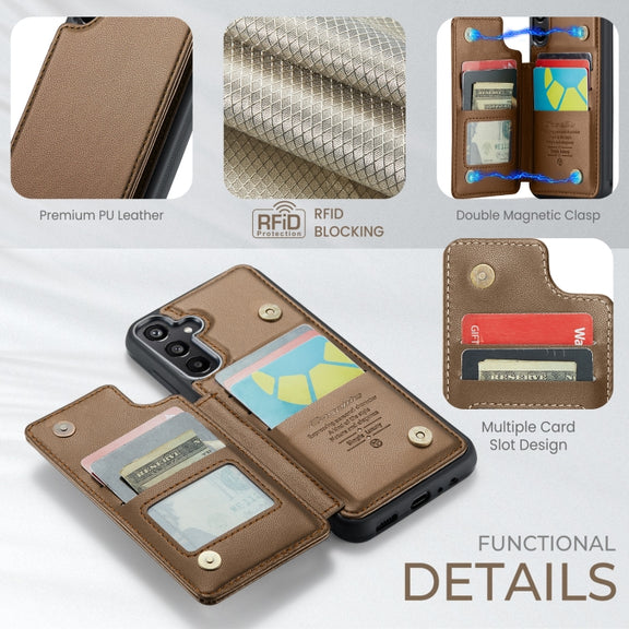 For Samsung Galaxy A15 CaseMe C22 Litchi Texture RFID Anti-theft Leather Phone Case(Brown)