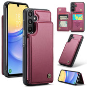 For Samsung Galaxy A15 CaseMe C22 Litchi Texture RFID Anti-theft Leather Phone Case(Wine Red)