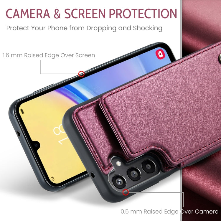 For Samsung Galaxy A15 CaseMe C22 Litchi Texture RFID Anti-theft Leather Phone Case(Wine Red)