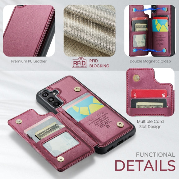 For Samsung Galaxy A15 CaseMe C22 Litchi Texture RFID Anti-theft Leather Phone Case(Wine Red)