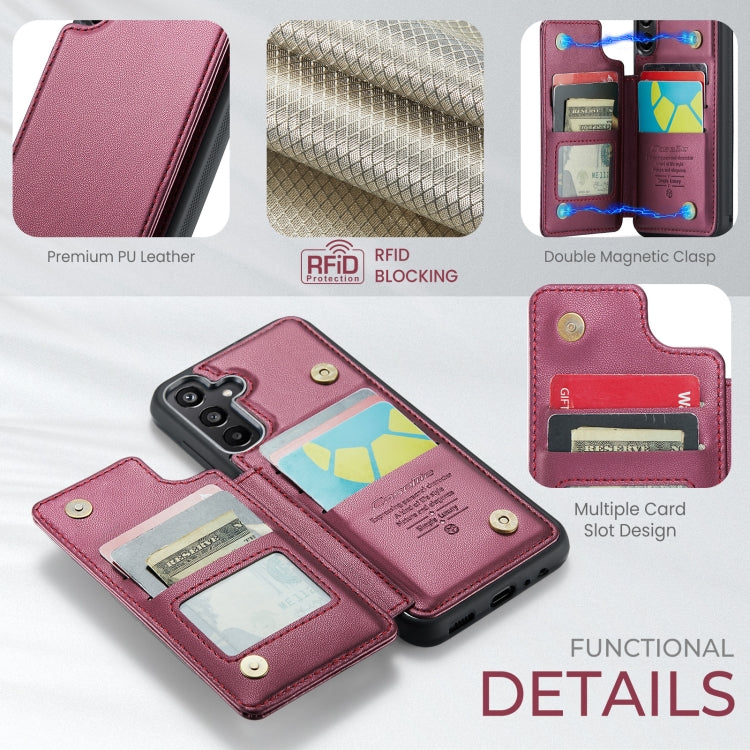 For Samsung Galaxy A15 CaseMe C22 Litchi Texture RFID Anti-theft Leather Phone Case(Wine Red)