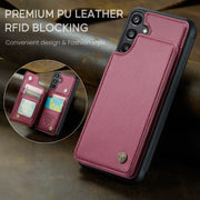 For Samsung Galaxy A15 CaseMe C22 Litchi Texture RFID Anti-theft Leather Phone Case(Wine Red)