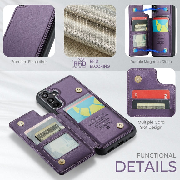 For Samsung Galaxy A15 CaseMe C22 Litchi Texture RFID Anti-theft Leather Phone Case(Purple)