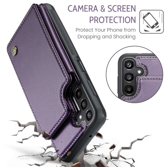 For Samsung Galaxy A15 CaseMe C22 Litchi Texture RFID Anti-theft Leather Phone Case(Purple)