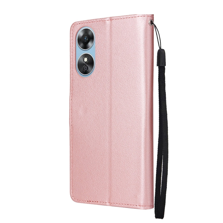 For OPPO A17 4G / A17k 3-Card Slots Multifunctional Leather Phone Case(Rose Gold) - OPPO Cases by PMC TechLife | Online Shopping South Africa | PMC TechLife | Buy Now Pay Later Mobicred