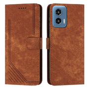 For Motorola Moto G Play 5G 2024 / G 5G 2024 Skin Feel Stripe Pattern Leather Phone Case with Long Lanyard(Brown)
