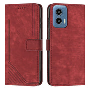 For Motorola Moto G Play 5G 2024 / G 5G 2024 Skin Feel Stripe Pattern Leather Phone Case with Long Lanyard(Red)