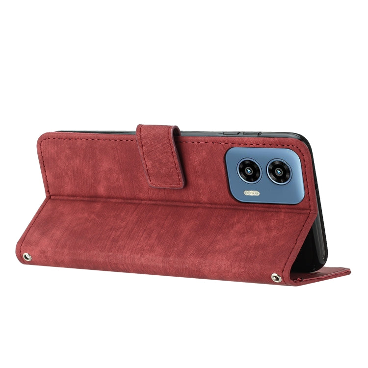 For Motorola Moto G Play 5G 2024 / G 5G 2024 Skin Feel Stripe Pattern Leather Phone Case with Long Lanyard(Red)