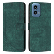 For Motorola Moto G Play 5G 2024 / G 5G 2024 Skin Feel Stripe Pattern Leather Phone Case with Lanyard(Green)