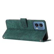 For Motorola Moto G Play 5G 2024 / G 5G 2024 Skin Feel Stripe Pattern Leather Phone Case with Lanyard(Green)