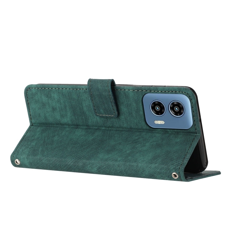 For Motorola Moto G Play 5G 2024 / G 5G 2024 Skin Feel Stripe Pattern Leather Phone Case with Lanyard(Green)