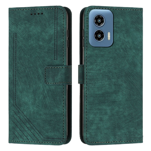 For Motorola Moto G Play 5G 2024 / G 5G 2024 Skin Feel Stripe Pattern Leather Phone Case with Lanyard(Green)