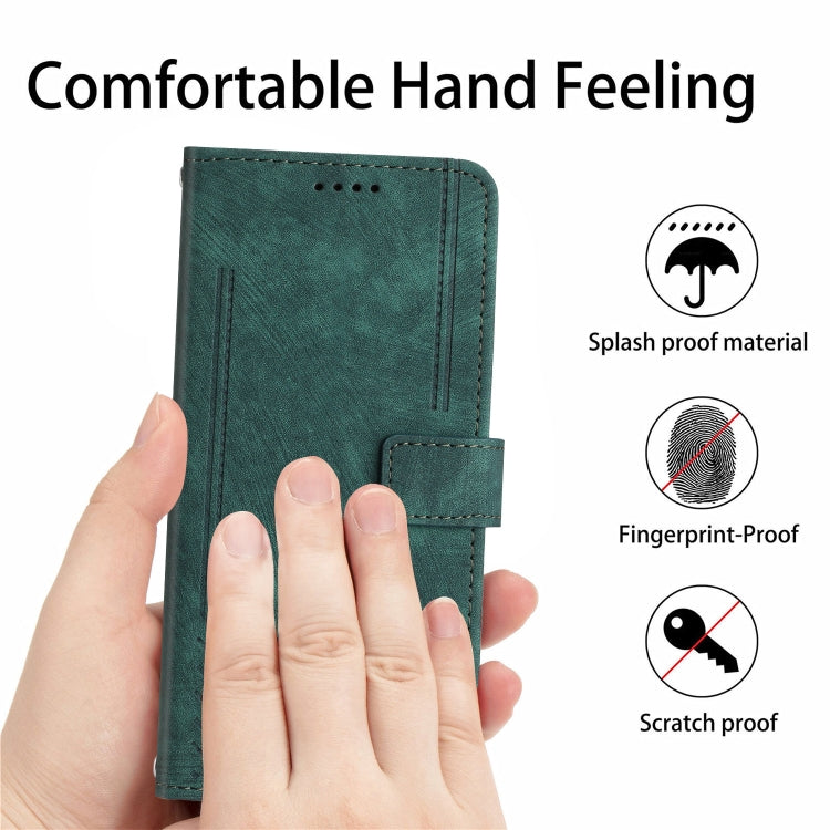 For Motorola Moto G Play 5G 2024 / G 5G 2024 Skin Feel Stripe Pattern Leather Phone Case with Lanyard(Green)