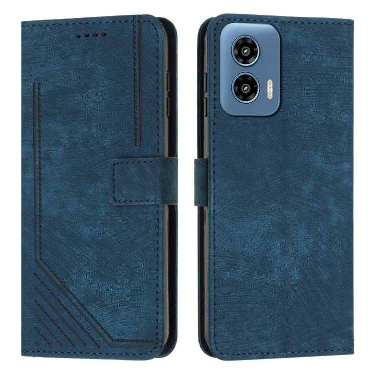 For Motorola Moto G Play 5G 2024 / G 5G 2024 Skin Feel Stripe Pattern Leather Phone Case with Long Lanyard(Blue) - Motorola Cases by PMC Jewellery | Online Shopping South Africa | PMC Jewellery | Buy Now Pay Later Mobicred