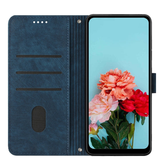 For Motorola Moto G Play 5G 2024 / G 5G 2024 Skin Feel Stripe Pattern Leather Phone Case with Long Lanyard(Blue)
