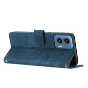 For Motorola Moto G Play 5G 2024 / G 5G 2024 Skin Feel Stripe Pattern Leather Phone Case with Long Lanyard(Blue)