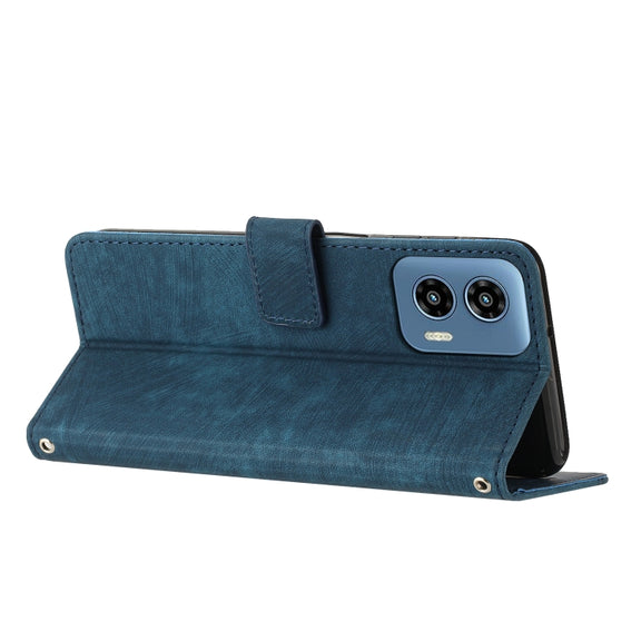 For Motorola Moto G Play 5G 2024 / G 5G 2024 Skin Feel Stripe Pattern Leather Phone Case with Long Lanyard(Blue)