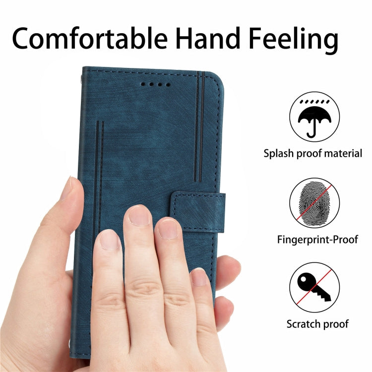 For Motorola Moto G Play 5G 2024 / G 5G 2024 Skin Feel Stripe Pattern Leather Phone Case with Long Lanyard(Blue)