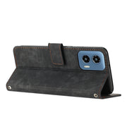 For Motorola Moto G Play 5G 2024 / G 5G 2024 Skin Feel Stripe Pattern Leather Phone Case with Long Lanyard(Black)