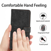 For Motorola Moto G Play 5G 2024 / G 5G 2024 Skin Feel Stripe Pattern Leather Phone Case with Long Lanyard(Black)