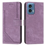 For Motorola Moto G Play 5G 2024 / G 5G 2024 Skin Feel Stripe Pattern Leather Phone Case with Long Lanyard(Purple)
