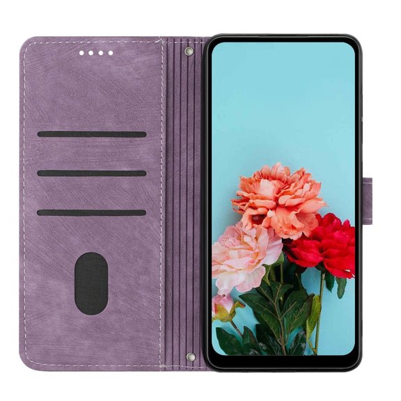 For Motorola Moto G Play 5G 2024 / G 5G 2024 Skin Feel Stripe Pattern Leather Phone Case with Long Lanyard(Purple)