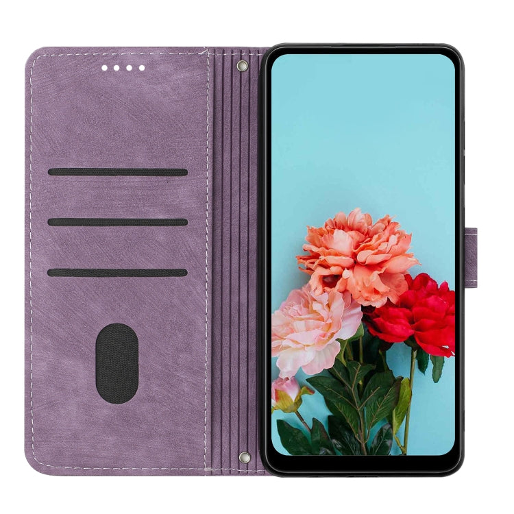 For Motorola Moto G Play 5G 2024 / G 5G 2024 Skin Feel Stripe Pattern Leather Phone Case with Long Lanyard(Purple)